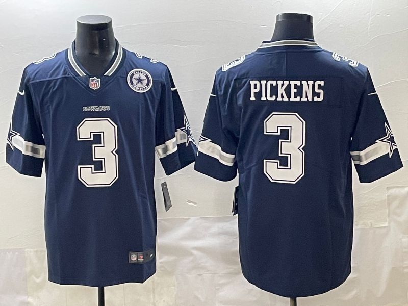 Men 2025 Dallas Cowboys #3 Pickens Drak Blue Nike Limited NFL Jersey style 2